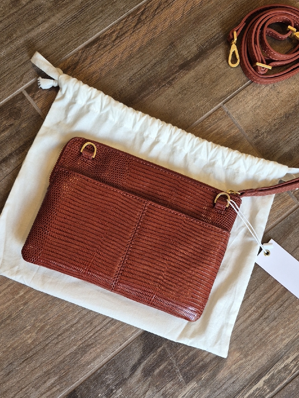 Rare Hammitt Nash Redwood Lizard Leather Clutch Wristlet Crossbody Bag - Picture 12 of 16